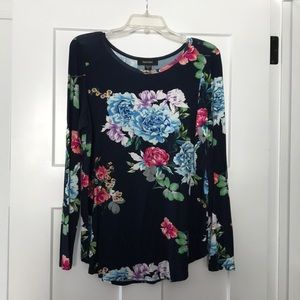 Karen Kane navy floral long sleeve top Large